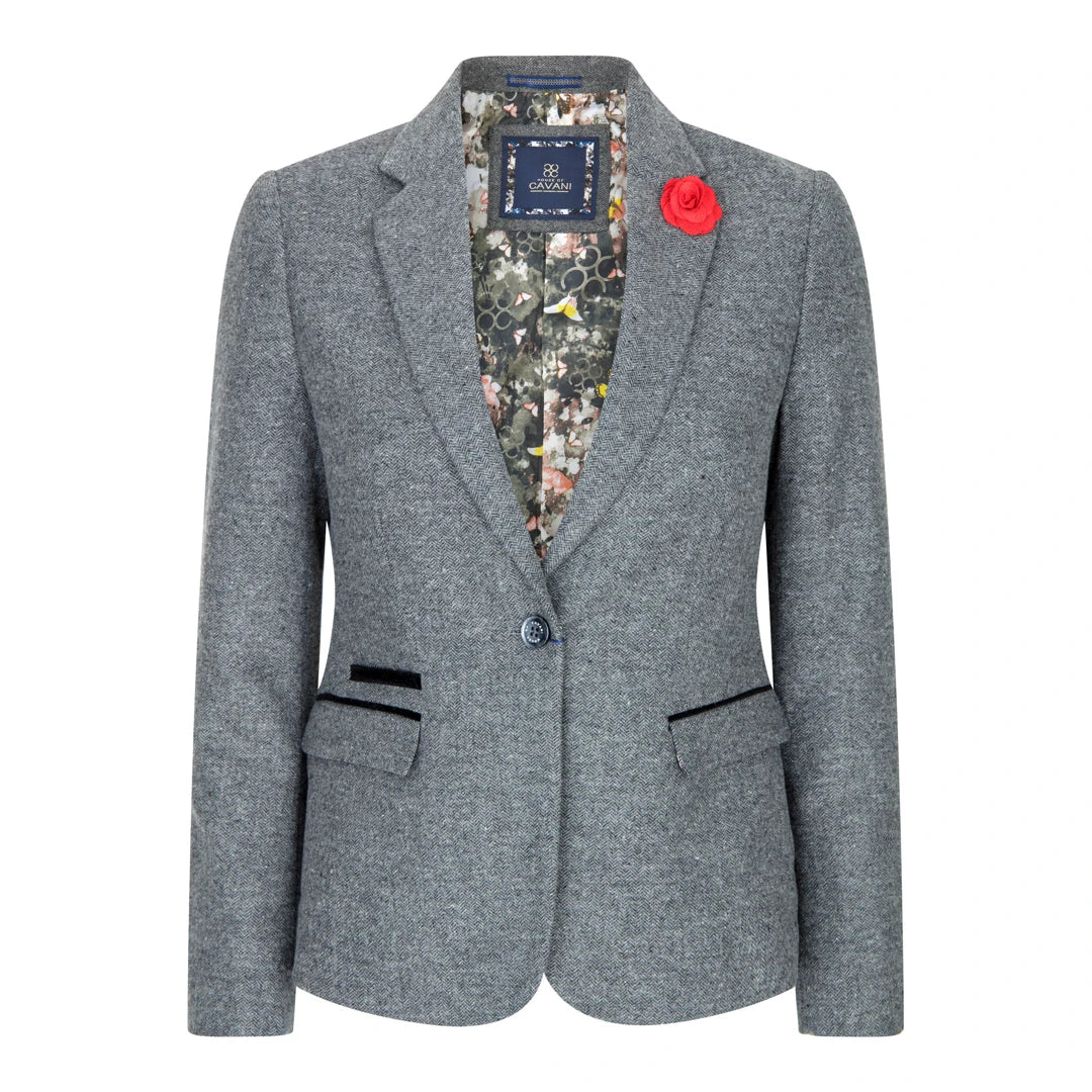 Martez - Women Grey Herringbone Blazer Tweed Check 1920's Gatsby Blinders Sleek Women's Metallic Martez - Women Grey Herringbone Blazer Tweed Check 1920's Gatsby Blinders Sleek Women's Metallic