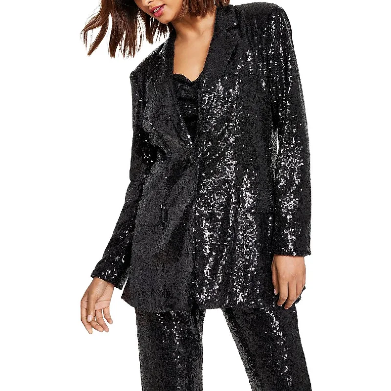 Alex & Sophia Womens Juniors Embellished Pocket One-Button Blazer performance