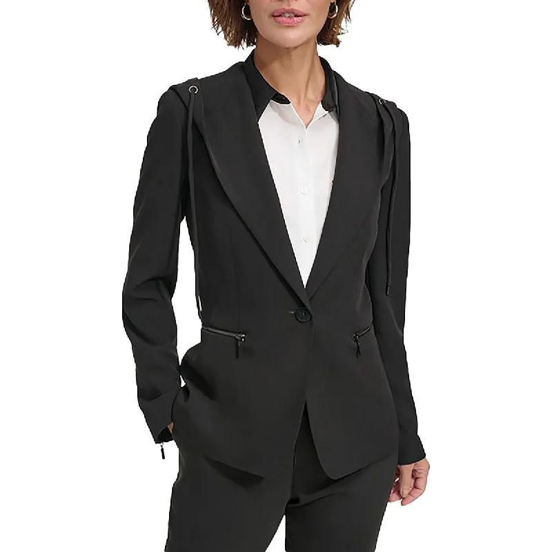 DKNY Womens Hooded Office One-Button Blazer French