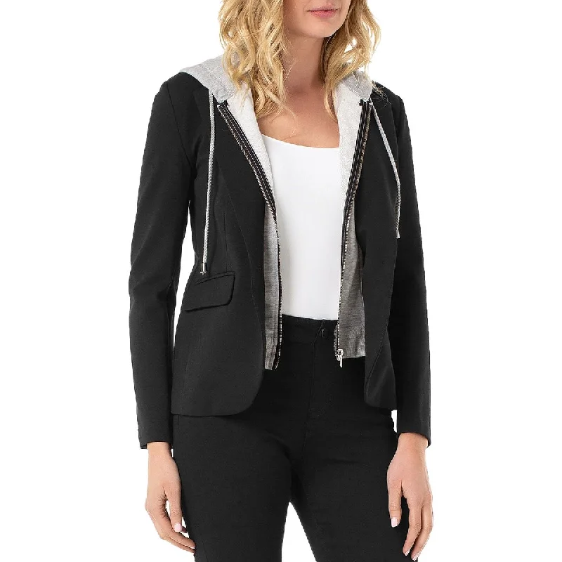 Liverpool Womens Hooded Mixed Media One-Button Blazer Dapper Women's 1920S