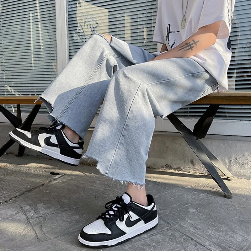 Unisex Summer Hip Hop Denim Holed Straight Leg Streetwear Jeans Country