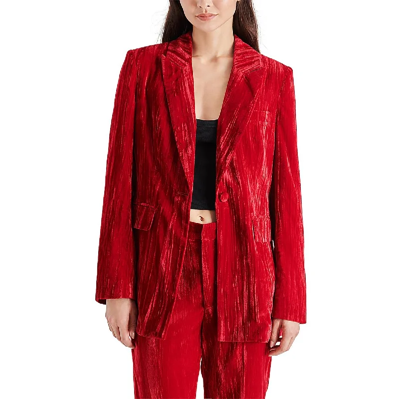 Steve Madden Womens Imaan Velvet Boyfriend One-Button Blazer Sporty Women's Athleisure 