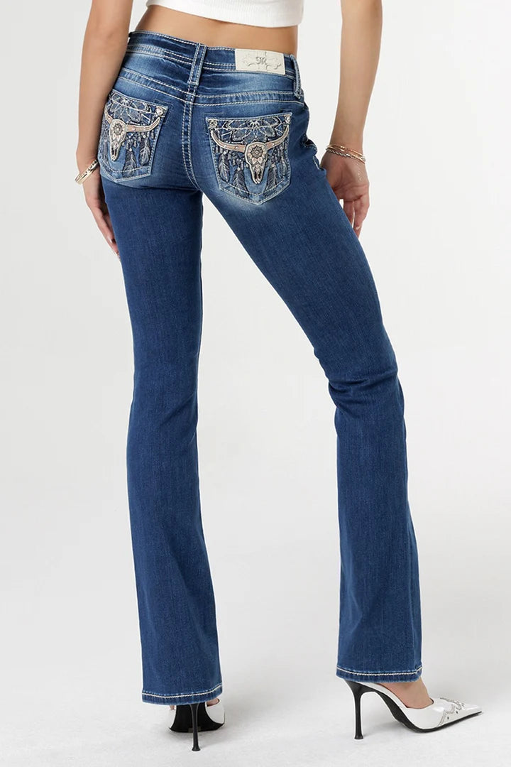 Miss Me Women's Mid Rise Boot Cut Jean, Blue Modern Women's Tech