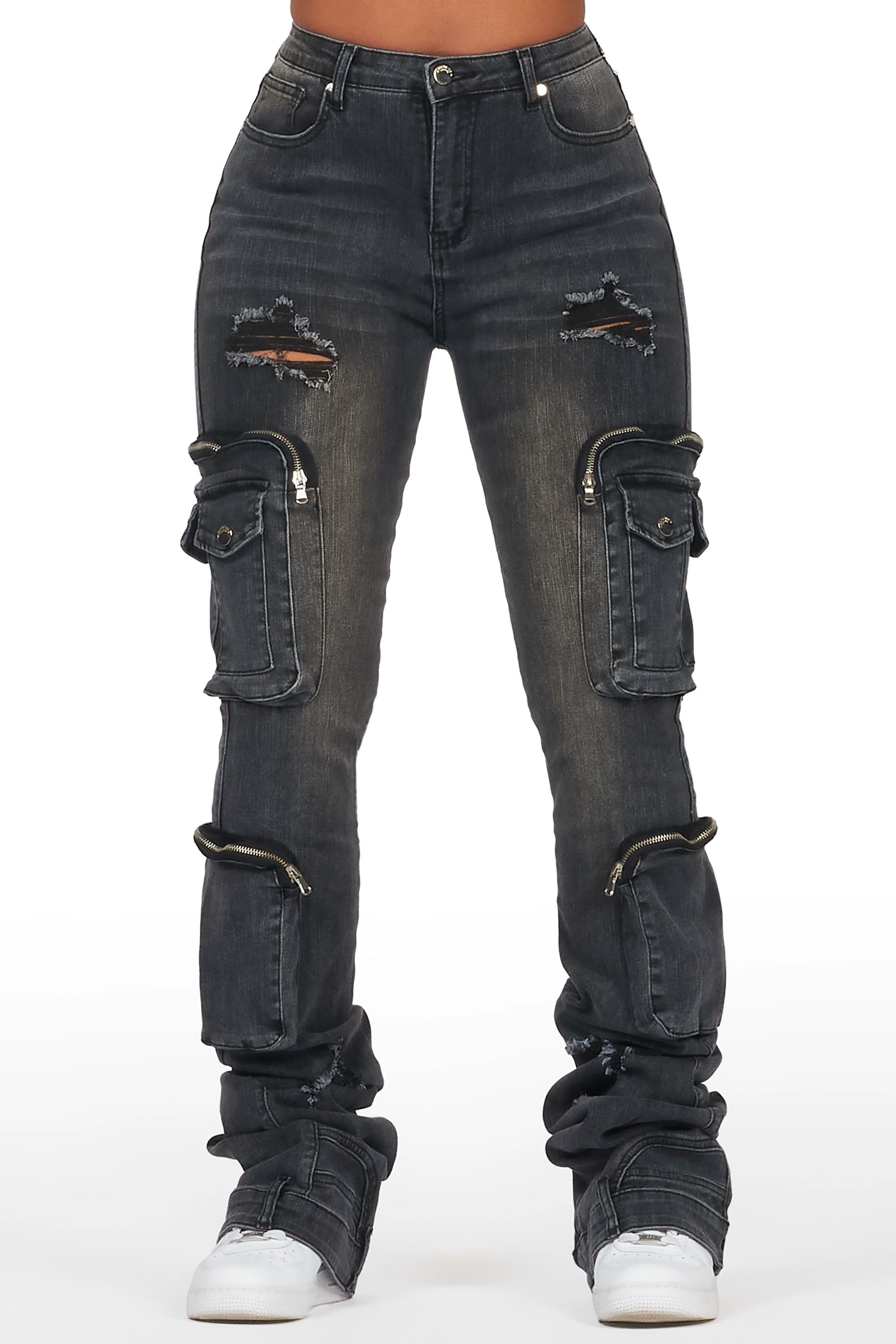 Alisson Grey Wash Cargo Super Stacked Jean Vacation