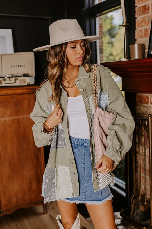 Pick Of The Patch Color Block Jacket in Sage Polished Women's Silk