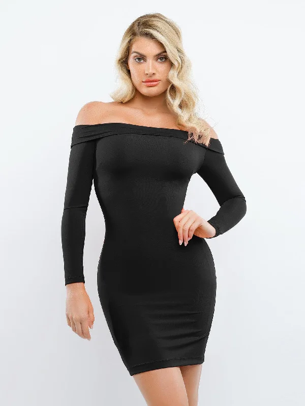 Shapewear Long Sleeve Off-the-Shoulder Bodycon Mini Dress Casual Women's Japanese 