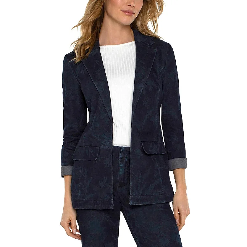 Liverpool Los Angeles Womens Printed Denim Open-Front Blazer Sporty Women's Tennis