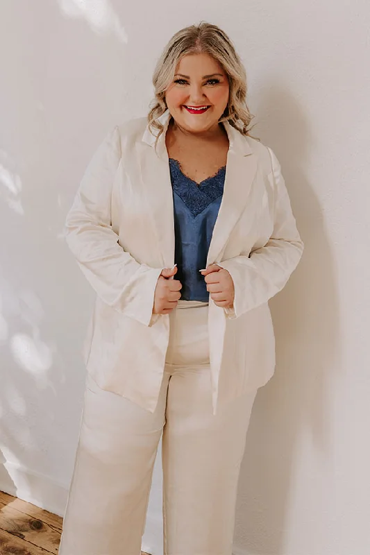 Pouring Merlot Satin Blazer In Cream Curves Trendy Women's 