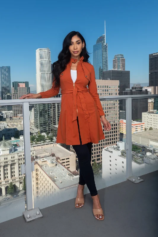 Gold Zip Front Princess Cut Knee Length Blazer W/Belt, Side pockets & gold Buttons (8883JY) Confident Women's High - fashion Gold Zip Front Princess Cut Knee Length Blazer W/Belt, Side pockets & gold Buttons (8883JY) Confident Women's High - fashion