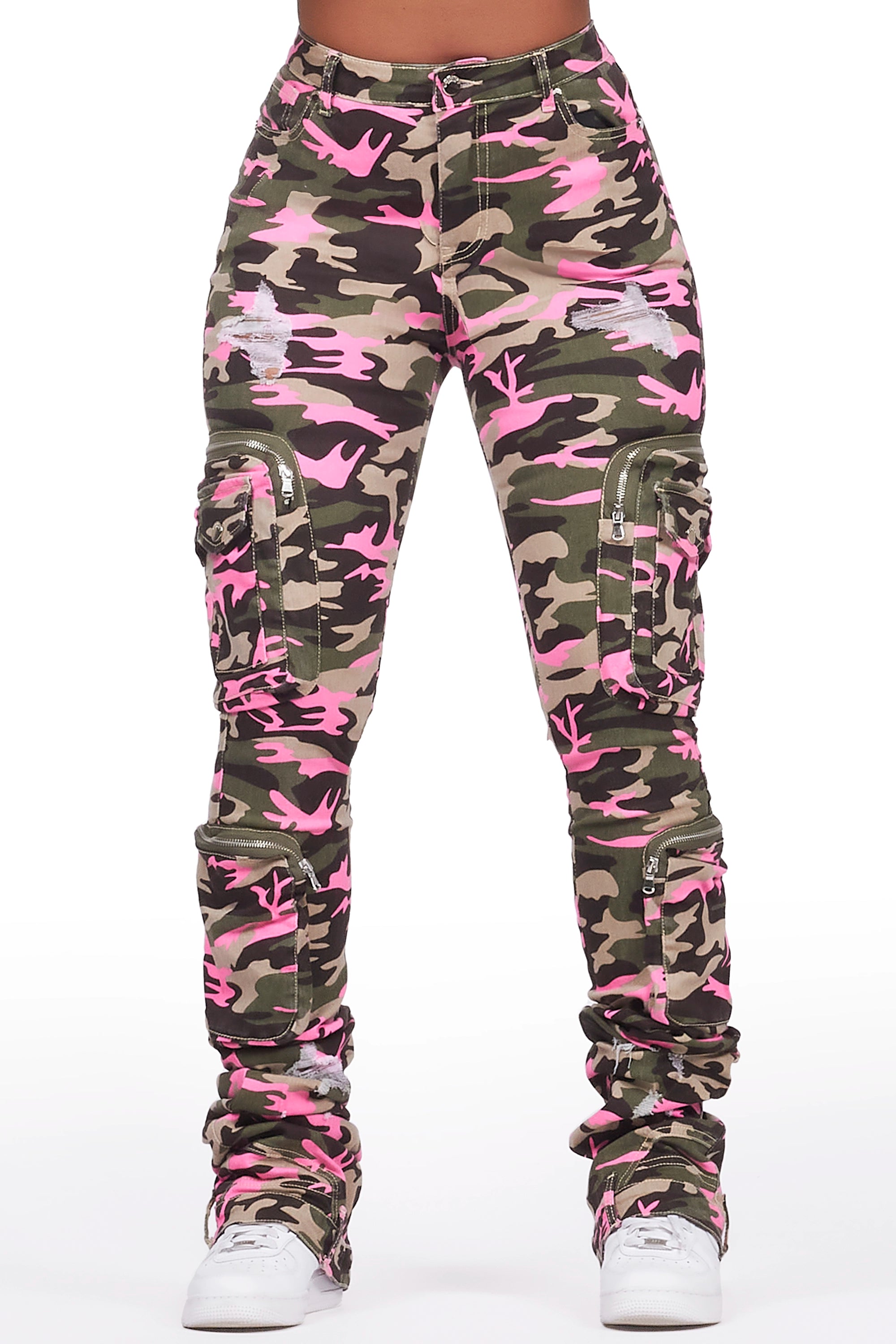 Alisson Green/Pink Camo Cargo Super Stacked Jean Refined Women's Hand - crafted