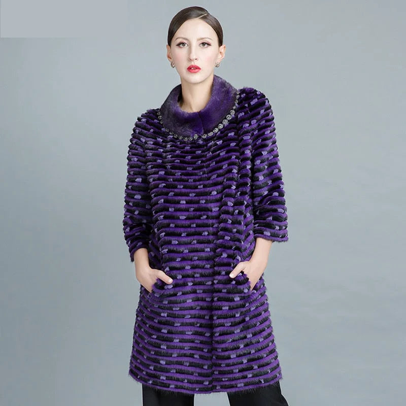 Women's Winter Warm Real Mink Fur Genuine Leather Long Jacket Outerwear Elegant Women's 