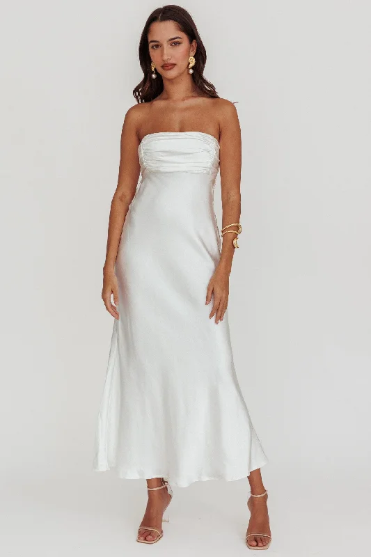 Moon Song Strapless Laced Back Dress Off White Relaxed Women's Beachy