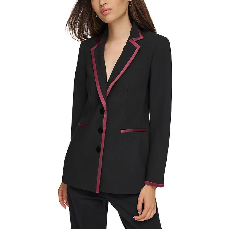 Karl Lagerfeld Paris Womens Tuxedo Contrast Trim Double-Breasted Blazer Bold Women's Statement
