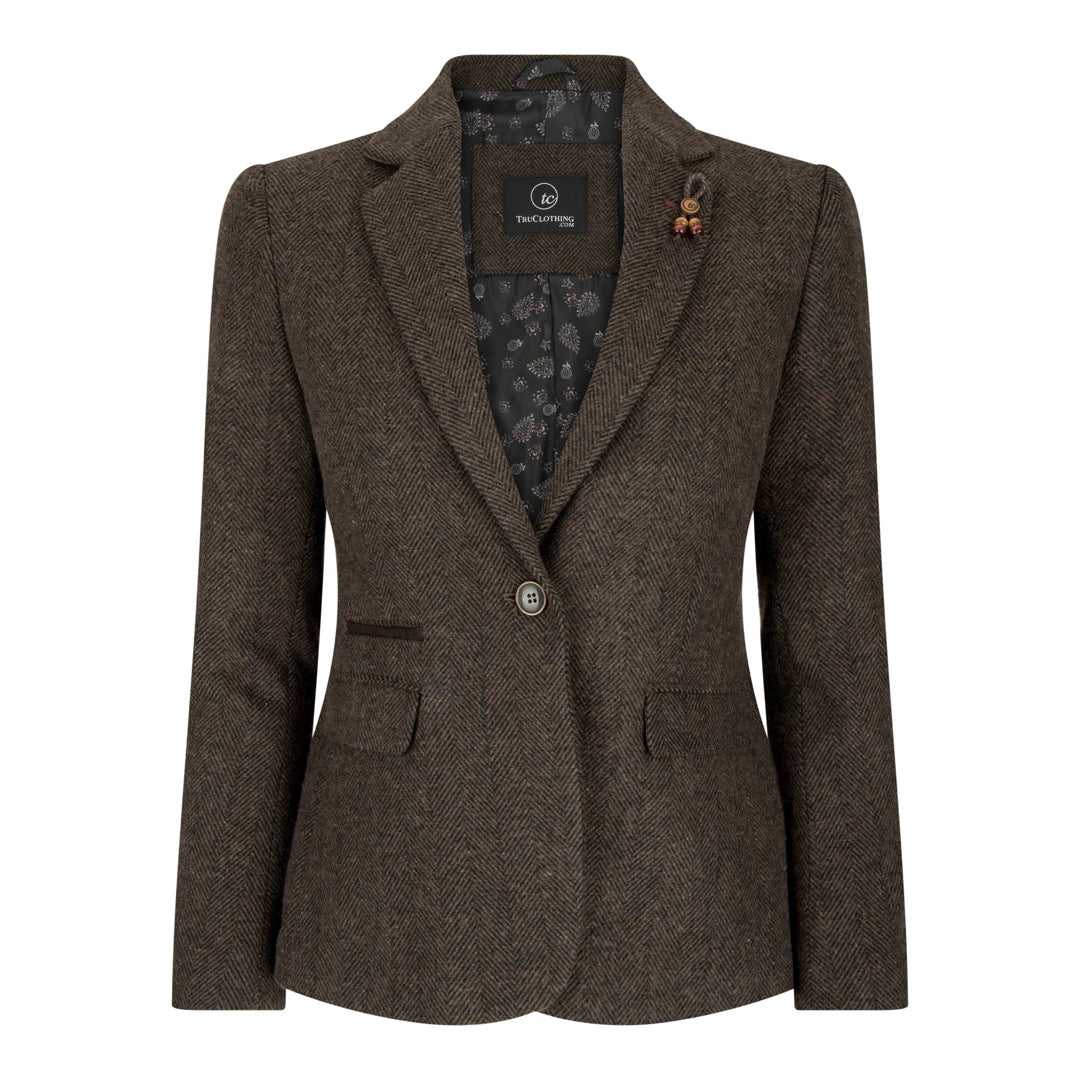 wsn04 - Women's Brown Tweed Blazer Waistcoat & Trouser Classic Suit Refined Women's Velvet wsn04 - Women's Brown Tweed Blazer Waistcoat & Trouser Classic Suit Refined Women's Velvet