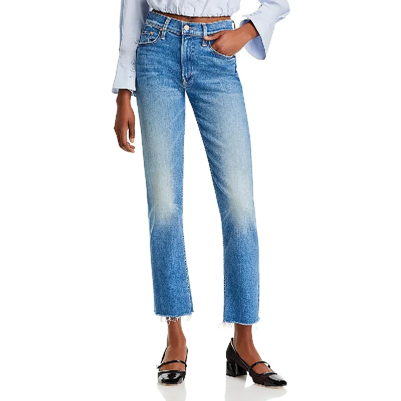 Womens Mid Rie Frayed Hem Straight Leg Jeans Cool Women's Skate