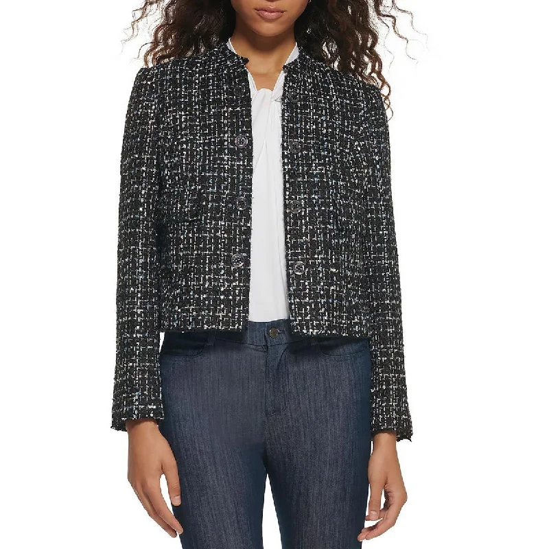 Tommy Hilfiger Womens Tweed  Collarless Blazer Classic Women's Pin - striped