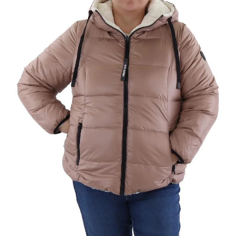 Steve Madden Womens Faux Fur Cold Weather Puffer Jacket Cozy Women's Winter