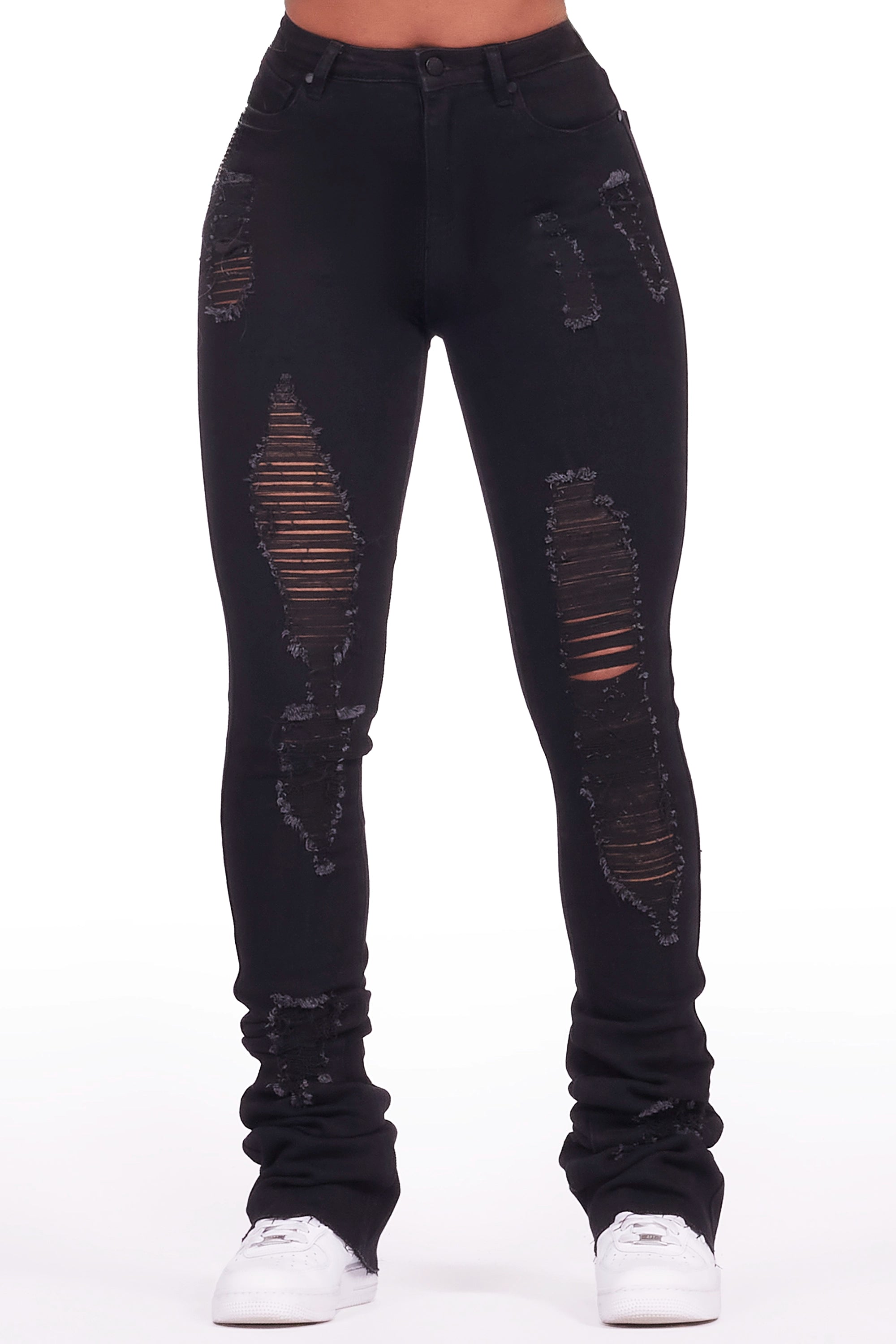 Got A Crush Black Distressed Super Stacked Jean Streetwear Style for 