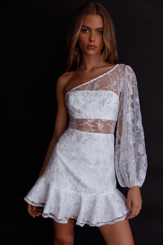 Summerville One-Shoulder Embellished Dress White Feminine Women's Style 