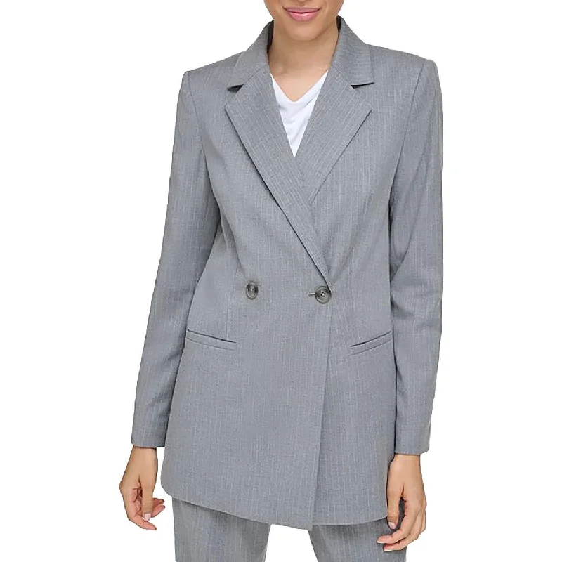 Calvin Klein Womens Striped Shoulder Pads Double-Breasted Blazer Athletic Women's 