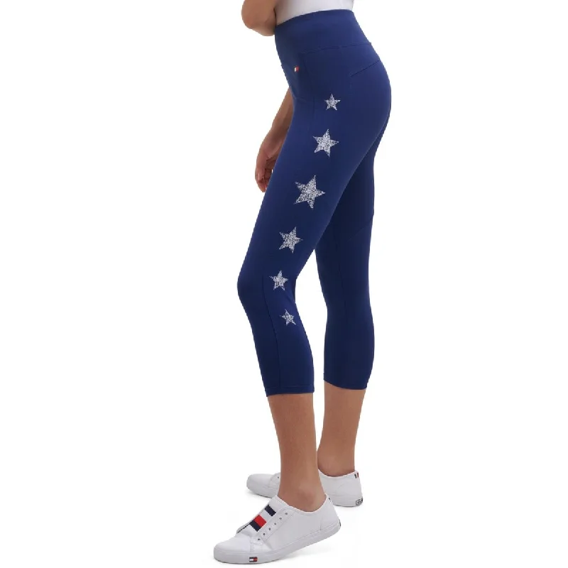 Tommy Hilfiger Sport Womens Star Print Printed Cropped Athletic Leggings Monochromatic Office Style