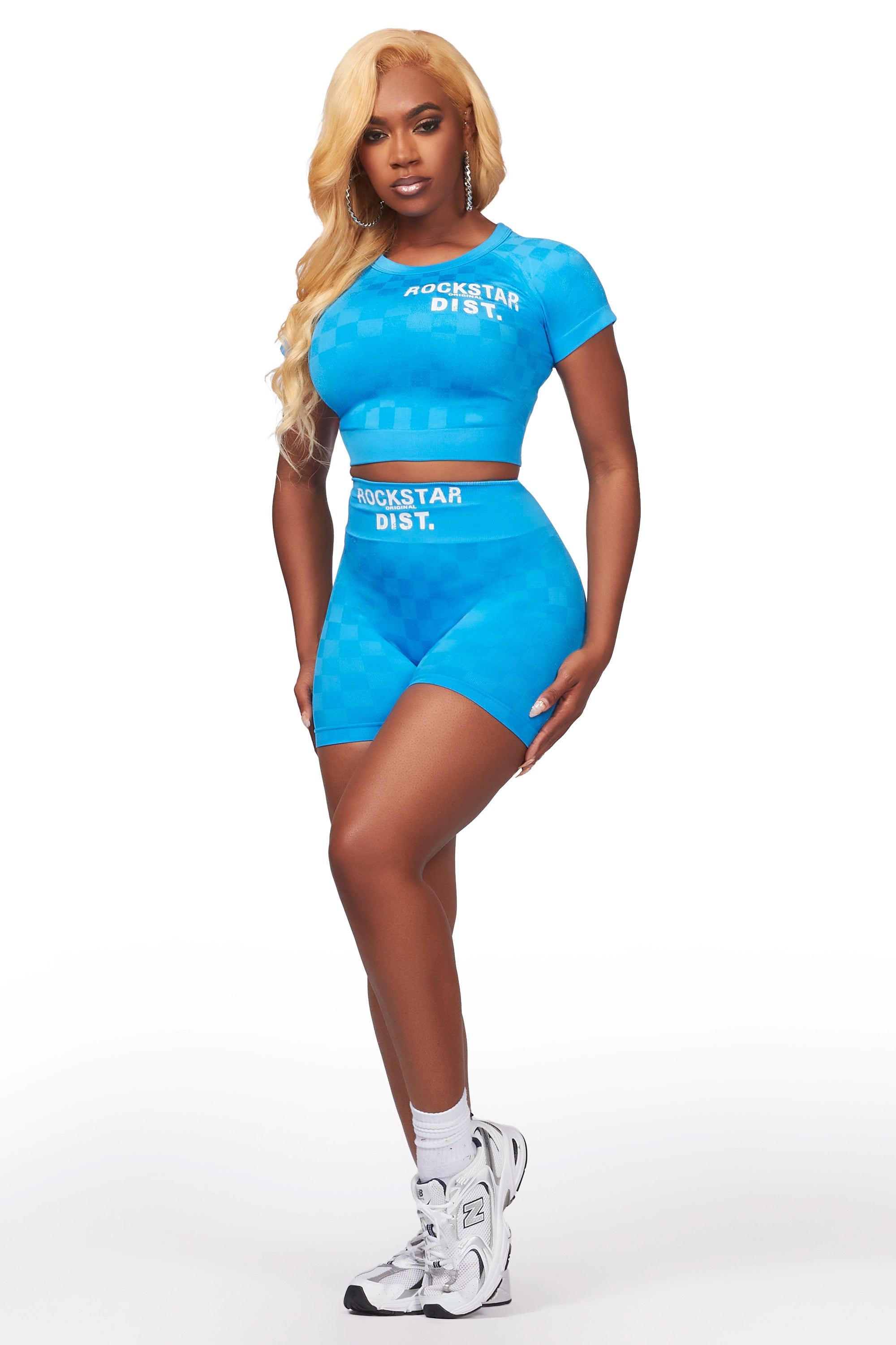 Caria Blue Checkered Bike Short Set Dapper Women's 1920S