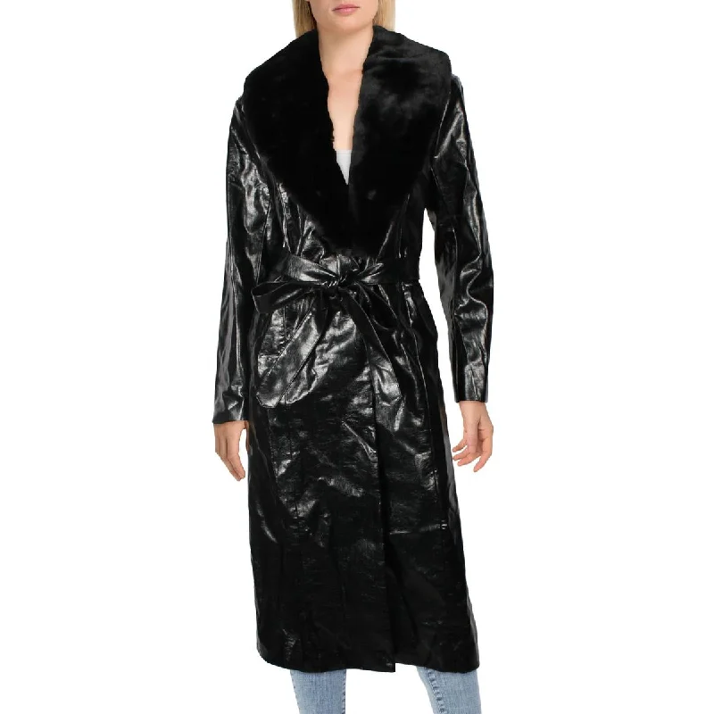 Womens Faux Leather Long Trench Coat Artistic Women's Avant - 