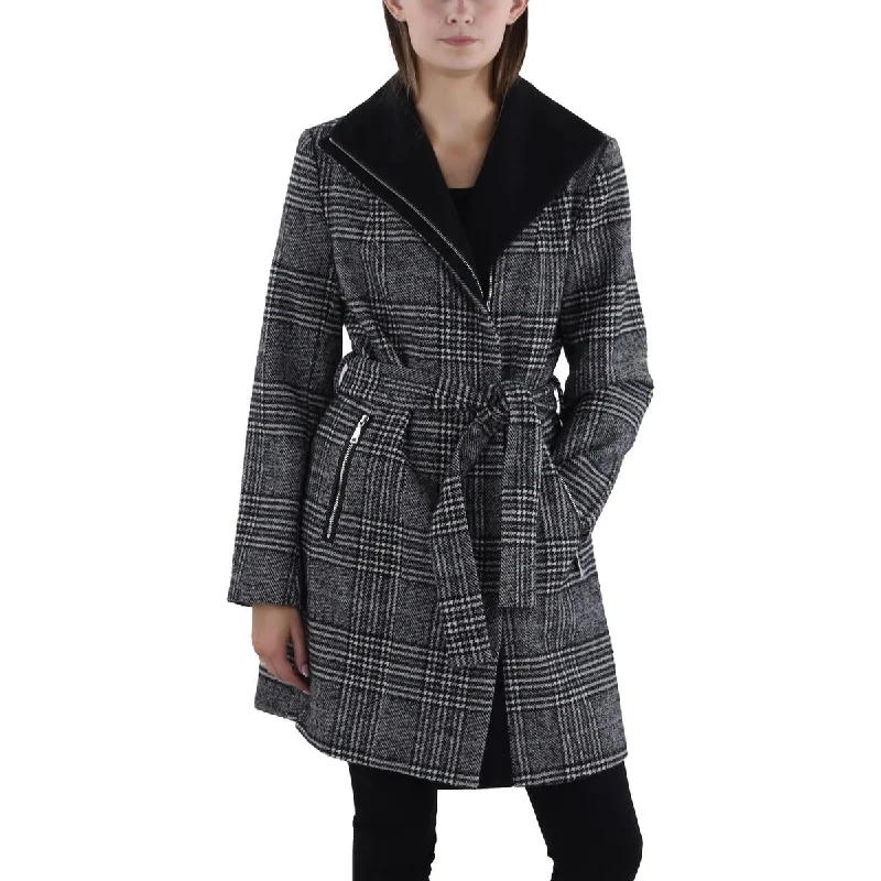 Tahari Womens Wool Blend Plaid Wool Coat Trendy Women's Oversized