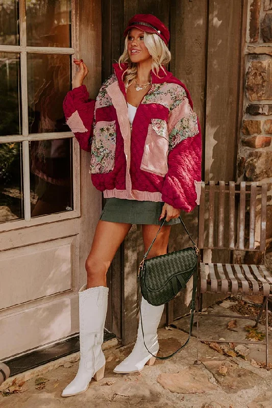 Cozy Couture Quilted Jacket in Sangria Cool Women's Distressed