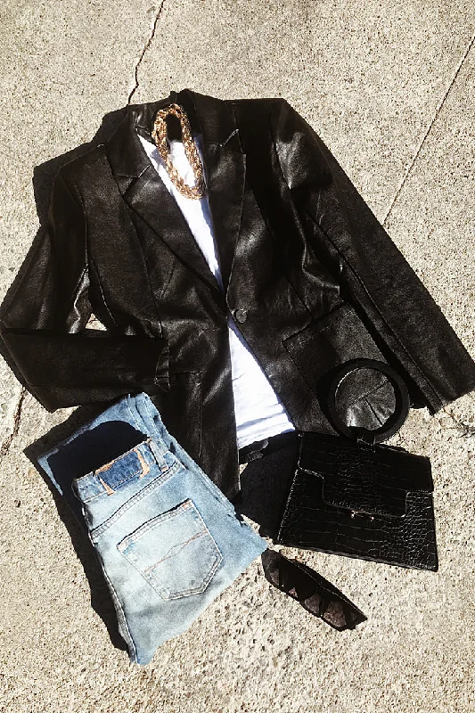 Leather Blazer - Black Earthy Women's Hemp - based