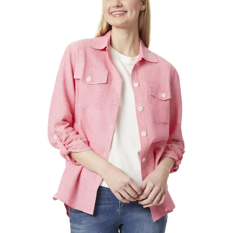 Jones New York Womens Button-down Rolled Sleeve Shirt Jacket Trendy Women's 