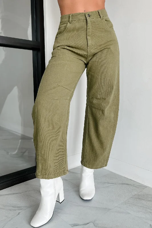 Hansen Hight Rise Barrel Jeans (Olive) Streetwear Style for 