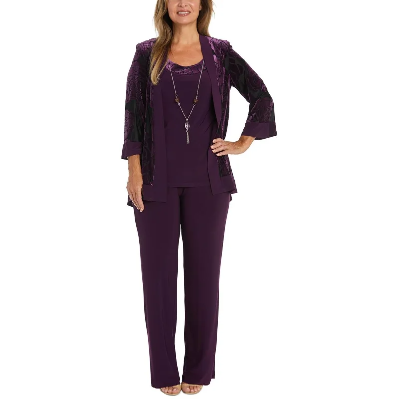 R&M Richards Womens Velvet Burnout Duster Blazer Street