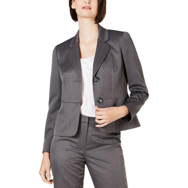 Le Suit Womens Woven Pinstripe Two-Button Blazer Compression