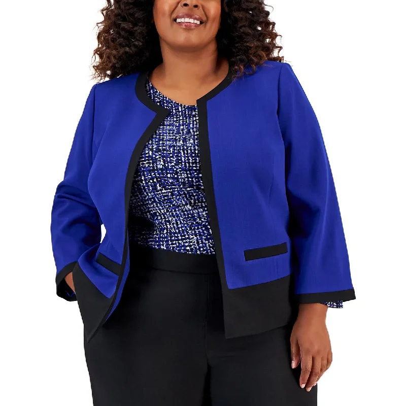 Kasper Womens Plus Lined Business Open-Front Blazer Business