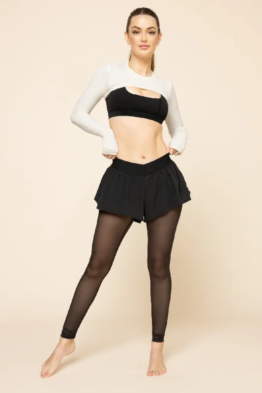 On the Run Ruffle Tights - Black Practical Women's Quick - dry