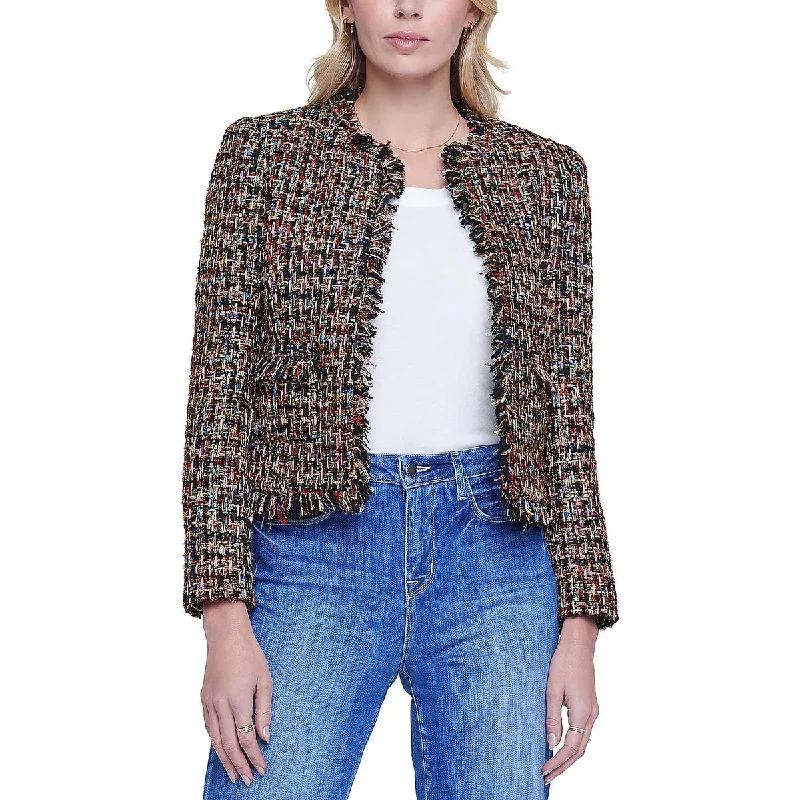 L'Agence Womens Angelina Metallic Tweed Open-Front Blazer Dapper Women's Bow - adorned