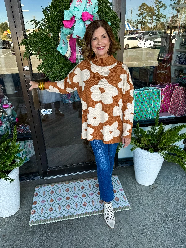 Brown And Cream Floral Sweater Rugged Women's Outdoor 