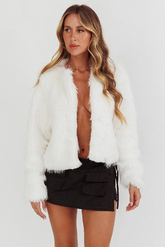 Smoky Mountains Faux Fur Jacket White Elegant Women's 