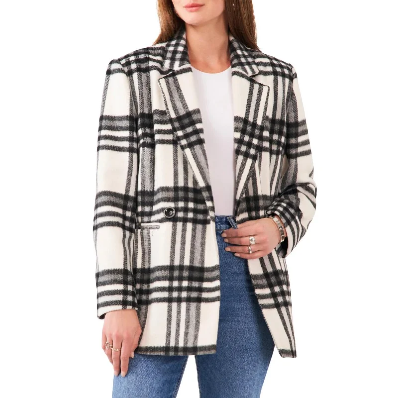 Vince Camuto Womens Plaid Notch Collar Double-Breasted Blazer Bold Women's Animal Print