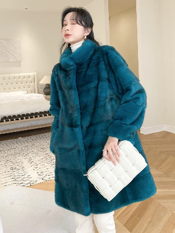 Women's Casual Warm Real Mink Fur Slim Long Winter Jacket Outwear Minimalist Women's Casual