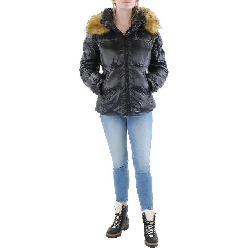 S13/NYC Womens Allie Faux Fur Trim Down Puffer Jacket Disco