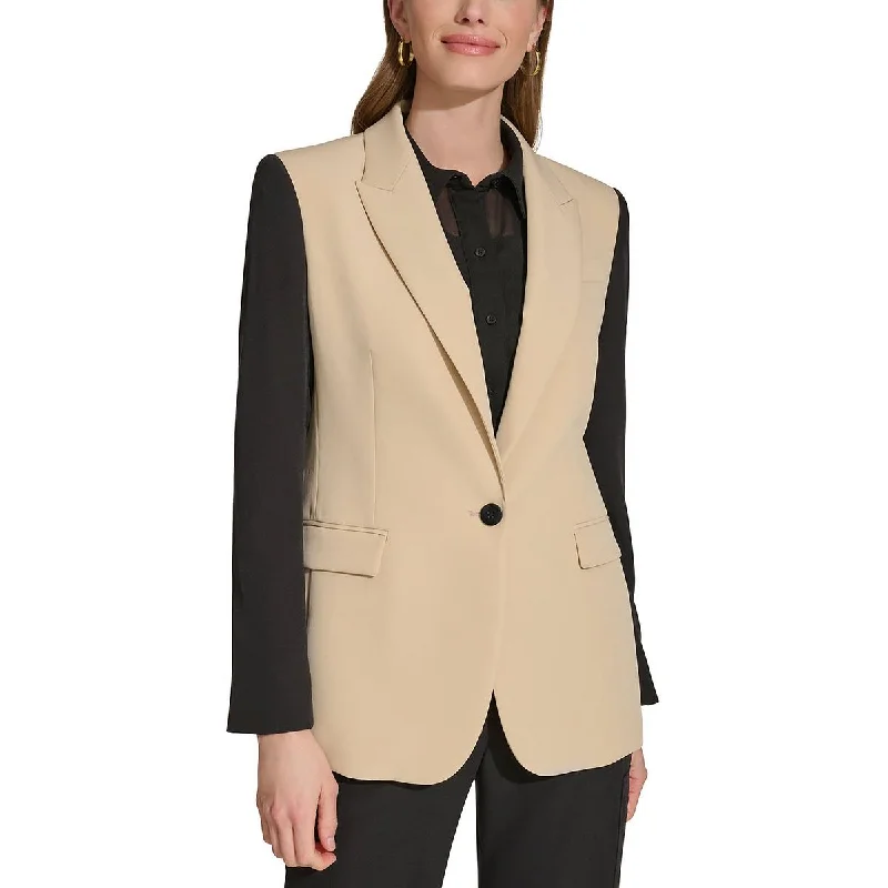 DKNY Womens Colorblock Suit Separate One-Button Blazer Cozy Women's Sherpa - lined