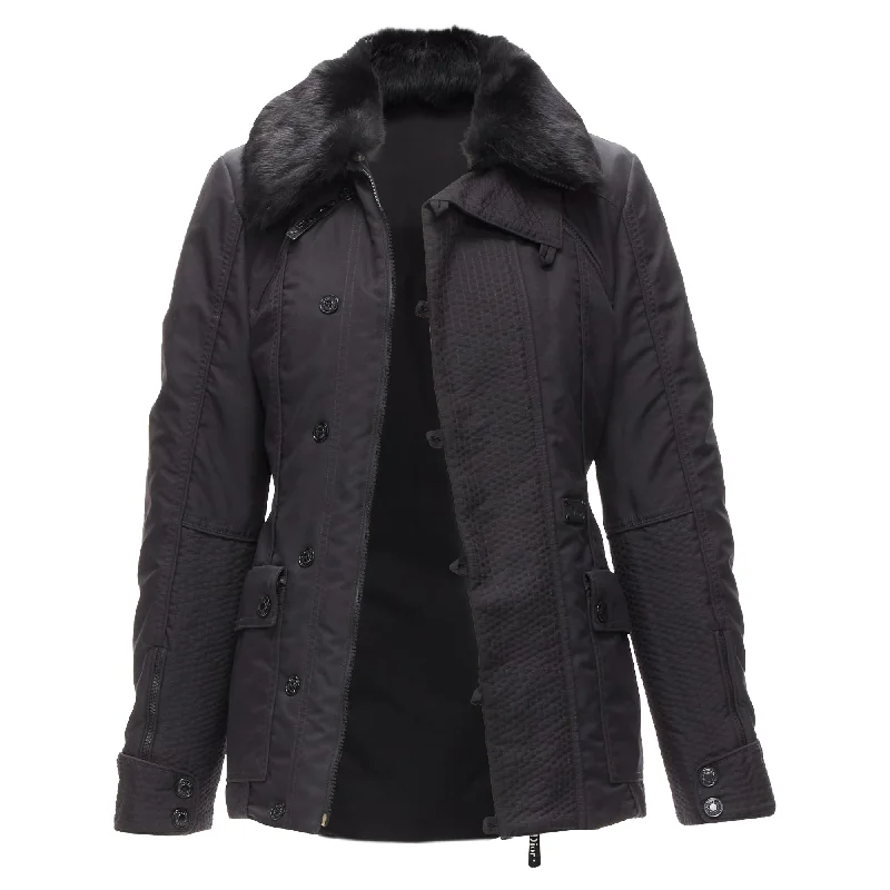 Christian Dior John Galliano fur collar padded jacket Monochromatic Office Style