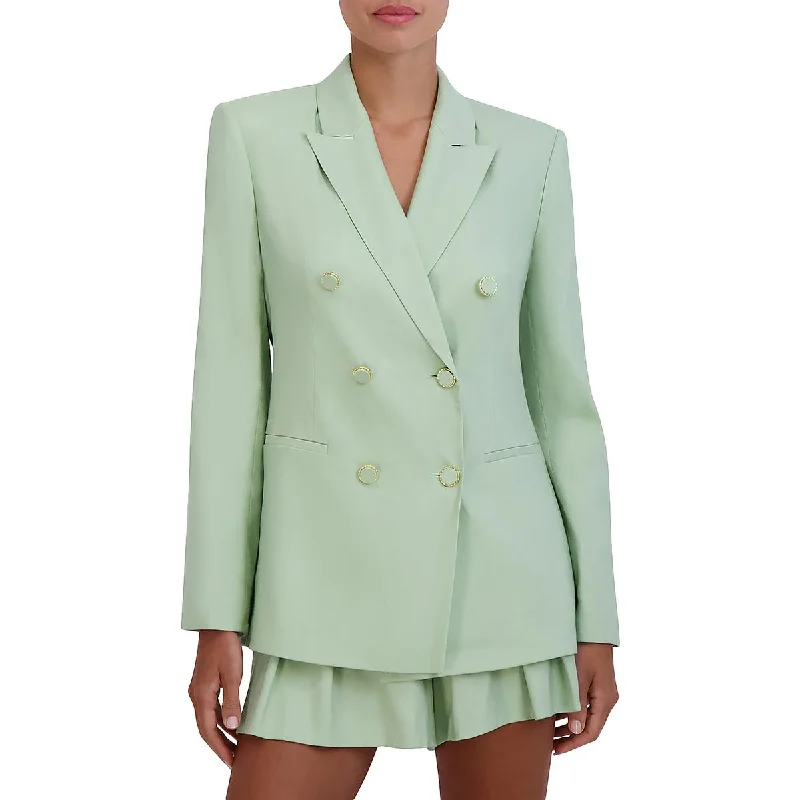 BCBGMAXAZRIA Womens Linen Blend Long Sleeve Double-Breasted Blazer garde