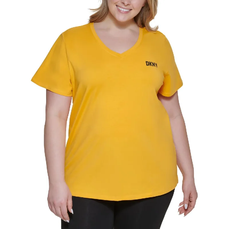 DKNY Sport Womens Plus Logo Activewear Pullover Top Classic Women's Pin - striped
