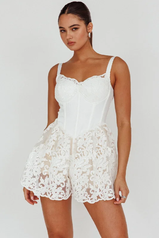 Georgia May Lace Romper White Casual Women's Loose - fitting