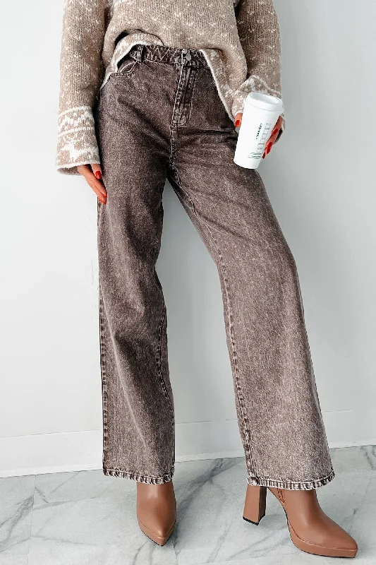 Whitley High Rise Wide Leg Jeans (Washed Brown) Youthful Women's Anime - inspired