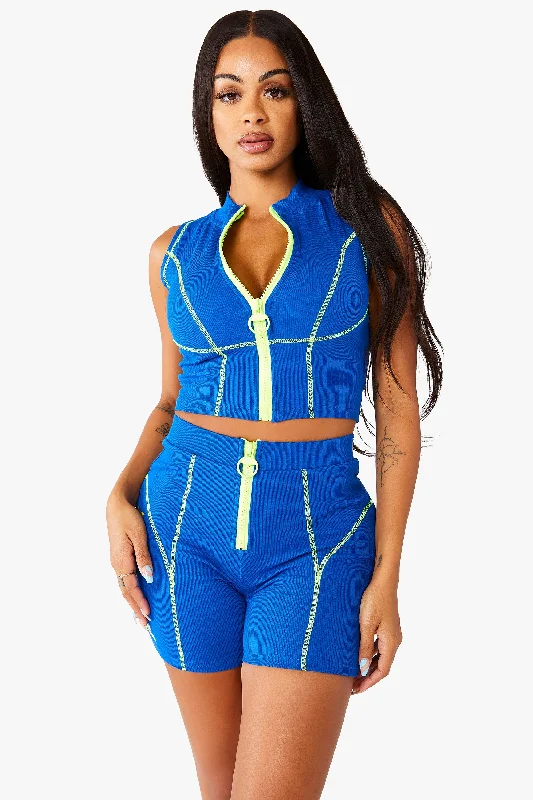 Sakura Short Set - Blue Minimalist Women's Casual