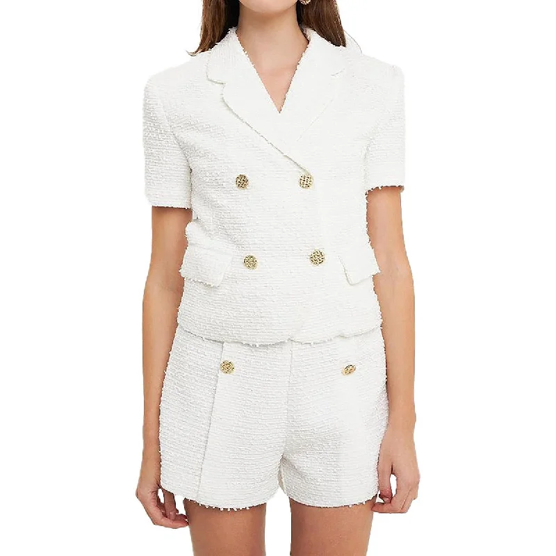 Endless Rose Womens Textured Short Sleeve Double-Breasted Blazer Artistic Women's Hand - painted Endless Rose Womens Textured Short Sleeve Double-Breasted Blazer Artistic Women's Hand - painted